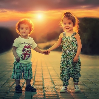 Children walking hand in hand